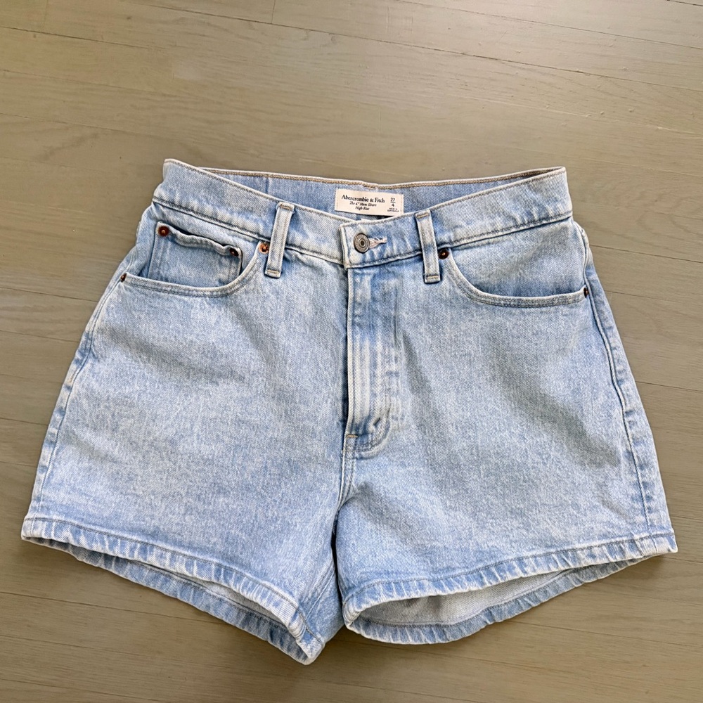 Abercrombie & Fitch Black and Light Blue Jean Shorts - Picture 8 of 9